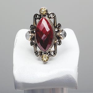 Authentic Nicky Butler Natural Ruby, Citrine and Moonstone Antique-Style Sterling Silver Ring Size 6.75