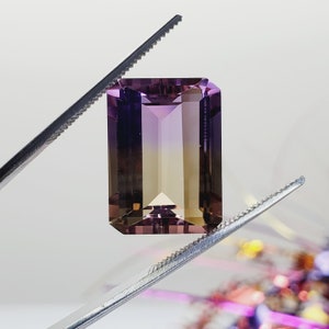16.90ct Natural Ametrine Amethyst and Citrine 18x13mm Emerald Shape Step Cut Loose Faceted Gemstone