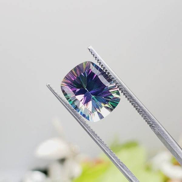 4.90ct Rainbow Mystic Topaz 11x9mm Rectangle Cushion Quantum Cut Loose Faceted Gemstone