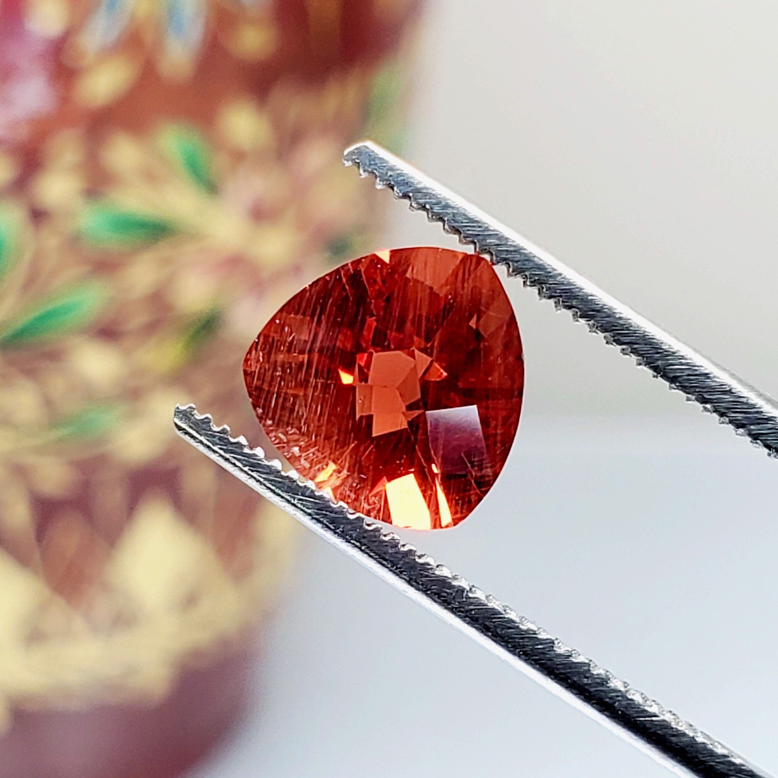 2.05ct Natural Red Andesine-labradorite 9mm Trillion Checkerboard