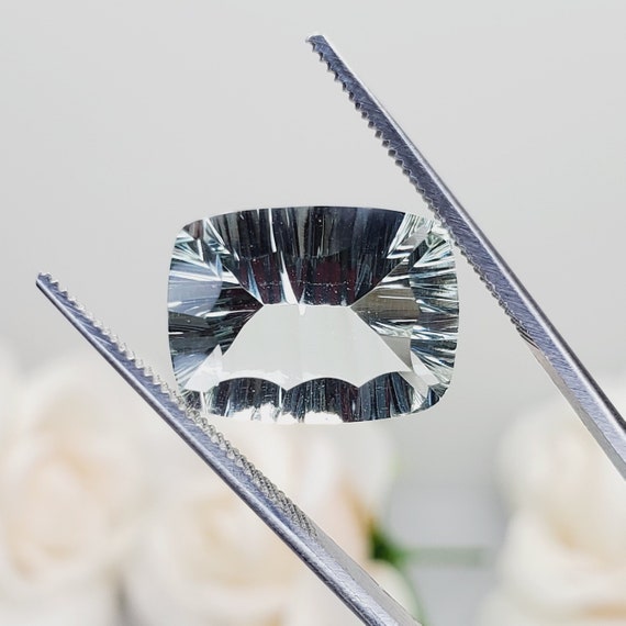 9.35ct Natural Prasiolite Green Amethyst 16x12mm Rectangle Cushion Fancy Quantum Cut Loose Faceted Gemstone