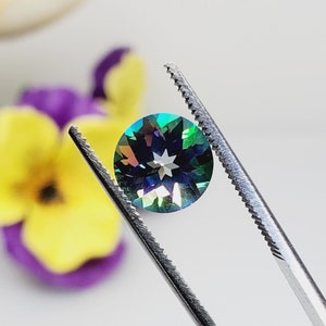 3.65ct Green Mystic Topaz 9mm Round Checkerboard Cut Loose Faceted Gemstone