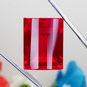 31.90ct Lab Created Ruby 19x14.5mm Rectangle Fancy Barrel Cut Loose Faceted Gemstone
