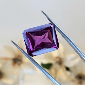 7.40ct Color-Change German Lab Created Alexandrite 12x10mm Emerald Shape Radiant Cut Loose Faceted Gemstone