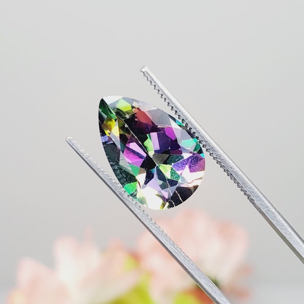 7.85ct Rainbow Mystic Topaz 15x10mm Pear Shape Loose Faceted Gemstone