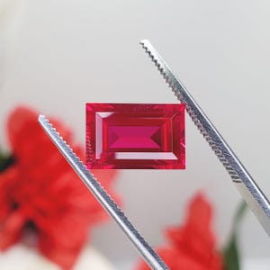 5.55ct Lab Created Ruby 12x8mm Baguette Cut Loose Faceted Gemstone