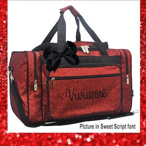 Red Glitter 20" Personalized Duffle Bag With Monogram, Dance Bag, Cheer Bag, Gymnastics Bag, School Bag, Overnight Bag, Sparkle Bag