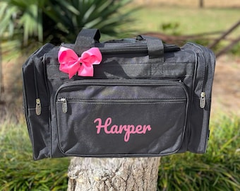 Black 20" Personalized Duffle Bag, Monogram Bag, Dance Bag, Cheer Bag, Gymnastics Bag, School Bag, Overnight Bag, Women's Duffle Bag