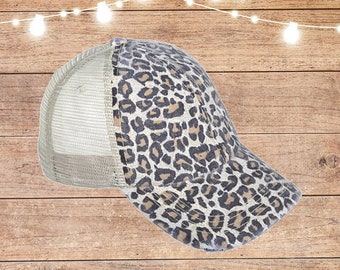 Leopard/Cheetah Print Trucker Hat, Trucker Hat Women ,Adjustable Hat, Vintage Trucker Hat - Animal Print Hat, Great for embroidery or HTV