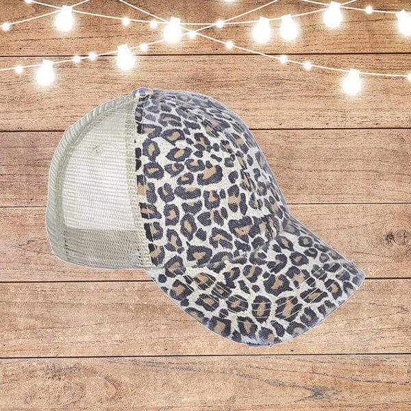 Leopard/Cheetah Print Trucker Hat, Trucker Hat Women ,Adjustable Hat, Vintage Trucker Hat - Animal Print Hat, Great for embroidery or HTV