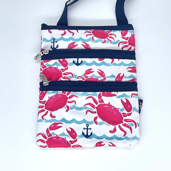 Crabs and Anchors Crossbody Handbag/ Crossbody Purse/ Over Shoulder Bag/ Monogrammed Purse/ Cruise/ Personalized Purse/ Purse Handbag