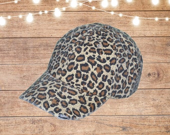 Leopard/Cheetah Print Baseball Hat, Women's Hat , Adjustable Hat,  Beach Hat, Girly Hat, Animal Print Hat, Great for embroidery or HTV too