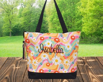 Personalized fun Print Tote Bag, Monogram Bag, Dance Bag, Cheer Bag, Overnight tote bag, Gifts for her, Bridal party gifts, boho Bag, hippie