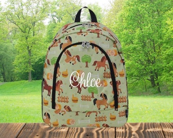 Kids Backpack, Pony, Cute Bag, monogrammed Bag, horses, farm, floral backpack, large Backpack, girly backpack, cowgirls, country, pretty
