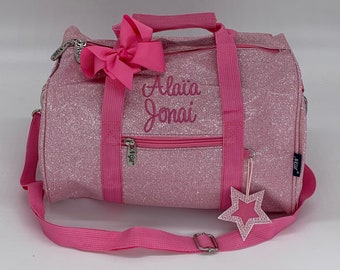 Personalized Glitter Duffle Bag | Embroidered Cheer Bag | Dance Team Travel Bag | Monogram Weekender Gym Bag for Girls | Larger Bag