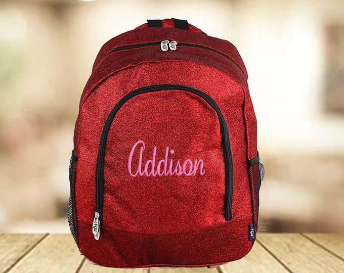 Personalized Embroidered GLITTER Backpack / Monogrammed Girl's Backpack ...