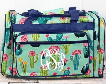 Personalized western cactus duffle bag, Cowgirl Bag, Monogram Weekender Bag, Travel Bag, Canvas Bag, Overnight Bag, cute Gift, western bag