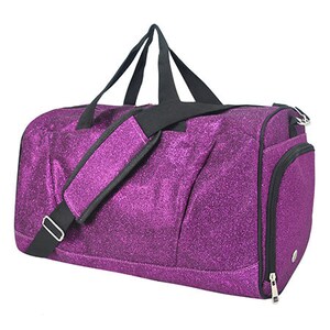 Purple Glitter 17 Personalized Bag with shoe compartment, Dance Bag, Cheer Bag, Gymnastics, School Bag, Overnight Bag, Girls Bag, gifts zdjęcie 4