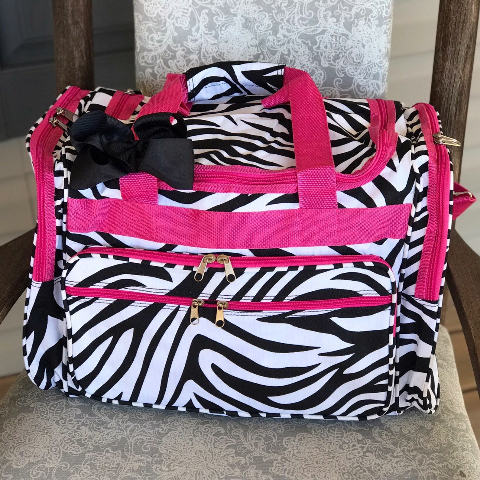 Zebra Print Personalized Duffle Bag Monogram Overnight Bag Etsy