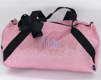 Light Pink Glitter Dance Bag Monogrammed Cheer Bag Light Pink Glitter Duffel Overnight Bag Gymnastics Gym Bag, gifts for her, sparkle bag