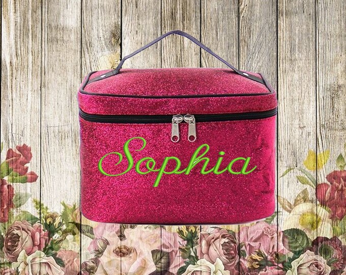 Personalized Pink Glitter Cosmetic Case, Cosmetic Bag, Makeup Case ...