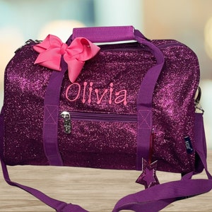 Dance Bag, Purple Glitter Mini Duffel, Personalized Ballet for Preschool Girls, Cheer Gift, Sparkle Gym Bag, Toddler Gift