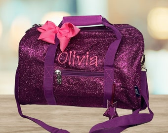 Dance Bag, Purple Glitter Mini Duffel, Personalized Ballet for Preschool Girls, Cheer Gift, Sparkle Gym Bag, Toddler Gift