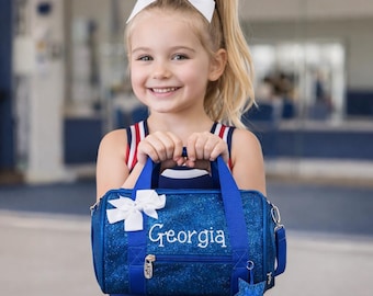 Personalized bag, blue mini bag, personalized dance bags for girls, cheer, ballet, gymnastics bag, sports bag, duffle with strap, gifts