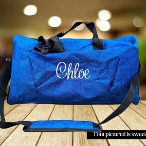 Blue Glitter 17&quot; Personalized Bag with shoe compartment, Dance Bag, Cheer Bag, Gymnastics, School Bag, Overnight Bag, Girls Bag, gifts