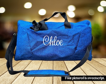 Blue Glitter 17" Personalized Bag with shoe compartment, Dance Bag, Cheer Bag, Gymnastics, School Bag, Overnight Bag, Girls Bag, gifts