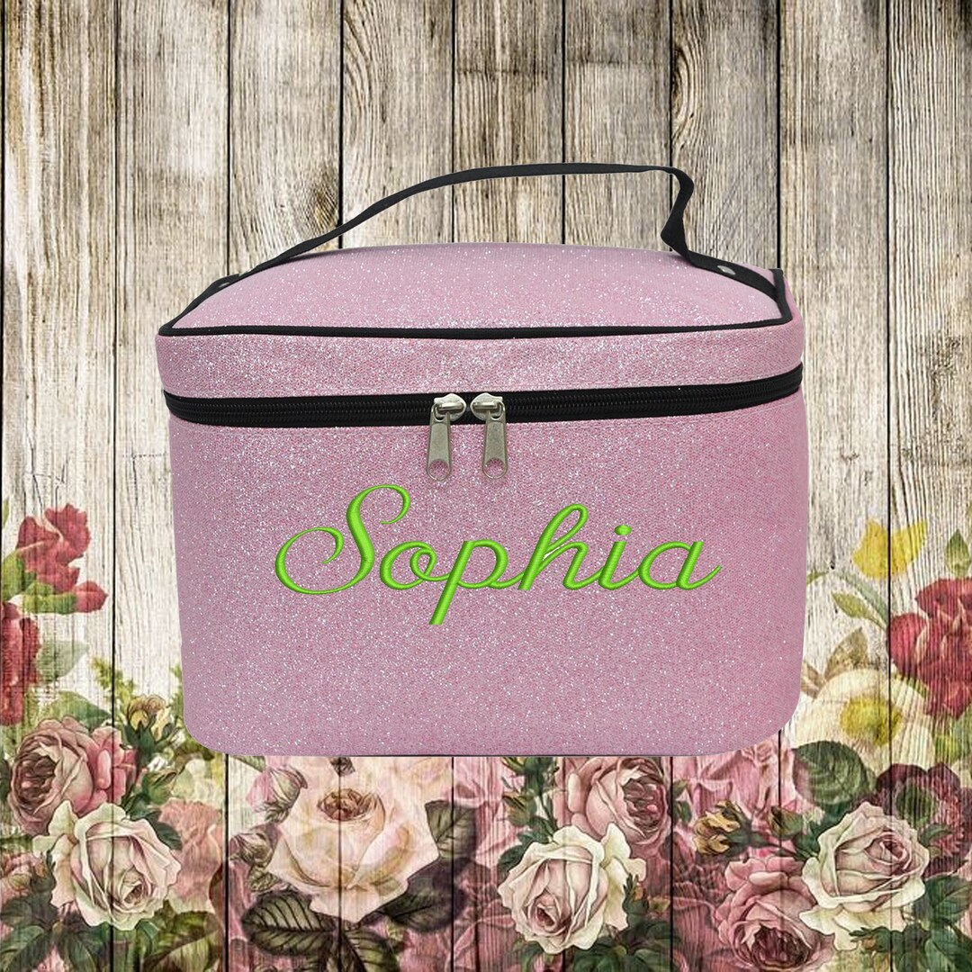 Personalized Pink Glitter Large Cosmetic Case Cosmetic Bag Etsy