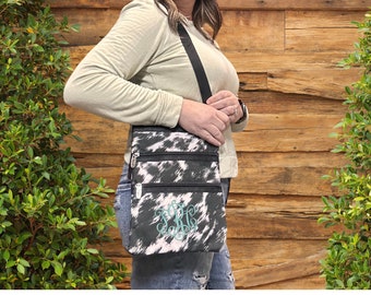 Personalized Cow Pattern Crossbody Handbag/ Crossbody Purse/ Over Shoulder Bag/ Monogrammed Purse/ Farm/ Personalized Purse/ Purse Handbag