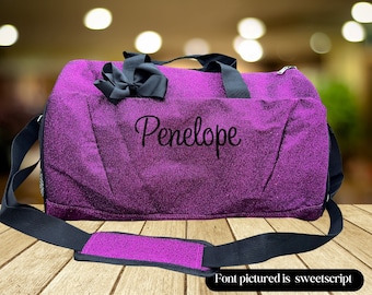 Purple Glitter 17" Personalized Bag with shoe compartment, Dance Bag, Cheer Bag, Gymnastics, School Bag, Overnight Bag, Girls Bag, gifts