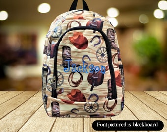 Personalized cowboy or cowgirl print backpack, western bookbag, gifts for kids, personalized Bookbag, boys backpack, girls backpack, farm