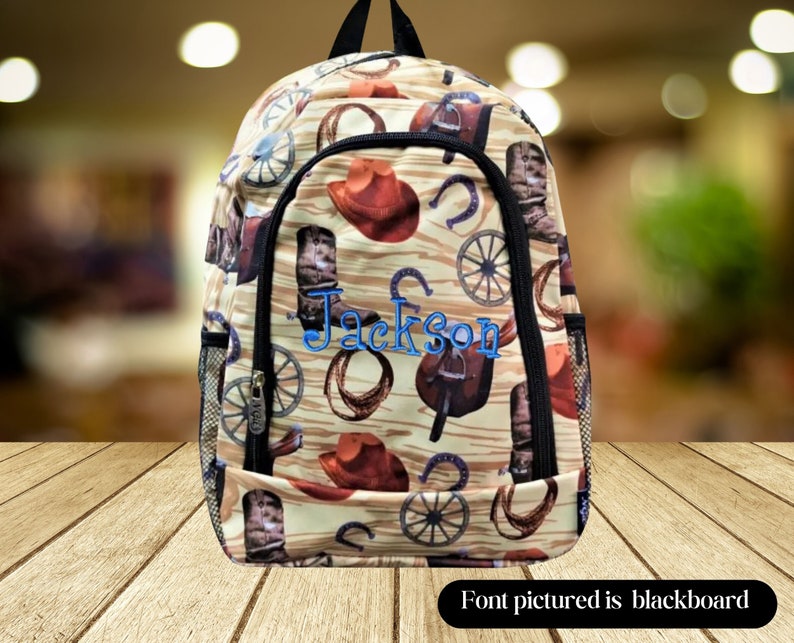 Personalized cowboy or cowgirl print backpack, western bookbag, gifts for kids, personalized Bookbag, boys backpack, girls backpack, farm image 1