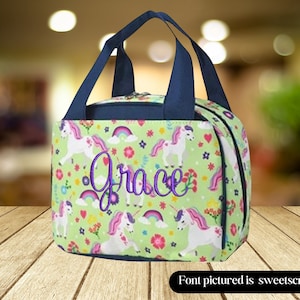 Personalized unicorn lunch box, girls lunch bag, girly lunch box, kids lunch box, back to school, monogrammed Bag, insulated, gifts for her.