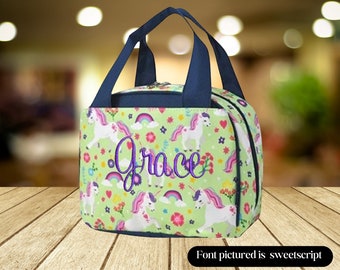 Personalized unicorn lunch box, girls lunch bag, girly lunch box, kids lunch box, back to school, monogrammed Bag, insulated, gifts for her.