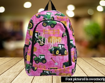 Pink Tractor Backpack, Personalized Bag, girls Backpack, cute Backpack, Bookbag, Large Backpack, girls gift, School Bag, toddler, elementary