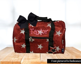 Personalized bag, red mini bag, personalized dance bags for girls, cheer, ballet, gymnastics bag, sports bag, duffle with strap, gifts