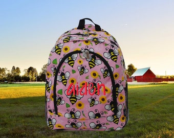 Kids Monogrammed Backpack, back to school, girls backpack, Personalized Diaper Bag, Personalized Gifts for Kids,  Girls School Book Bag, Bee