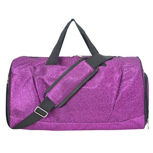 Purple Glitter 17 Personalized Bag with shoe compartment, Dance Bag, Cheer Bag, Gymnastics, School Bag, Overnight Bag, Girls Bag, gifts zdjęcie 3