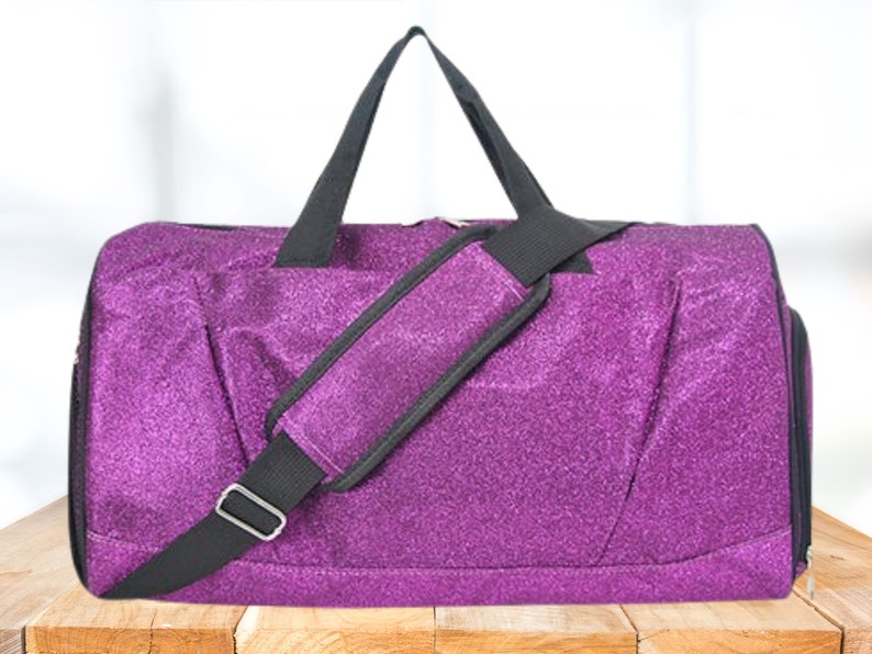 Purple Glitter 17 Personalized Bag with shoe compartment, Dance Bag, Cheer Bag, Gymnastics, School Bag, Overnight Bag, Girls Bag, gifts zdjęcie 2