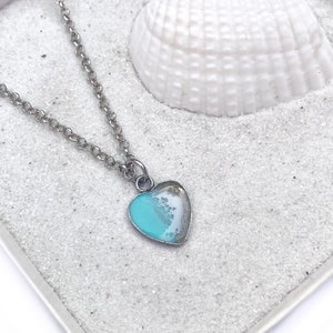 Teal Ocean Heart Resin Necklace, Dainty necklace, resin necklace, handmade necklace, heart necklace, handmade gift, gifts, gifts for her