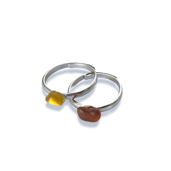 Genuine Amber SeaGlass Rings (Sterling Silver), Sterling Jewelry, Sea Glass Jewelry, handmade jewelry, unique gifts