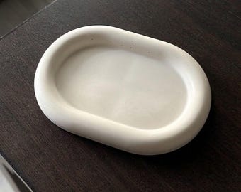 Bandeja ovalada con diseño de burbujas, posavasos estético con diseño de burbujas, organizador de tocador neutro, joyero moderno, portavelas de hormigón.