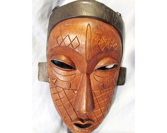 Vintage Large Wood African Tribal Mask Art Handcarved Wall Hanging
