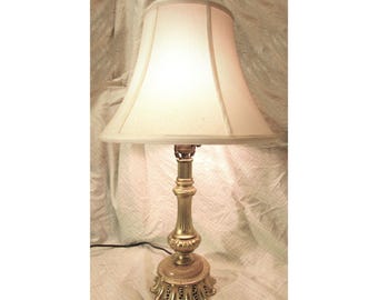 Vintage Ornate Brass or Gilt Metal Table Lamp Marbled Celluloid Capped Base 20.5" tall