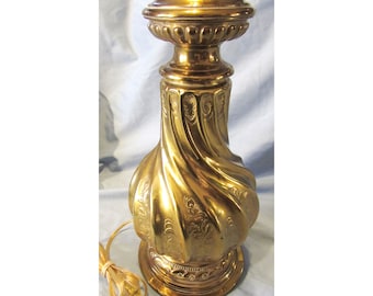 Vintage Heavy Brass Table Lamp, Gagneau France? Breathtaking Regency Moderne Spiral Embossed Floral Design.