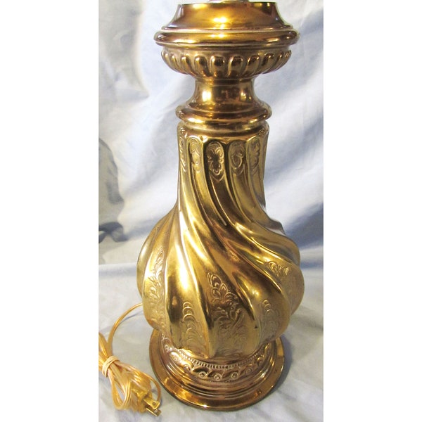 Vintage Heavy Brass Table Lamp, Gagneau France? Breathtaking Regency Moderne Spiral Embossed Floral Design.