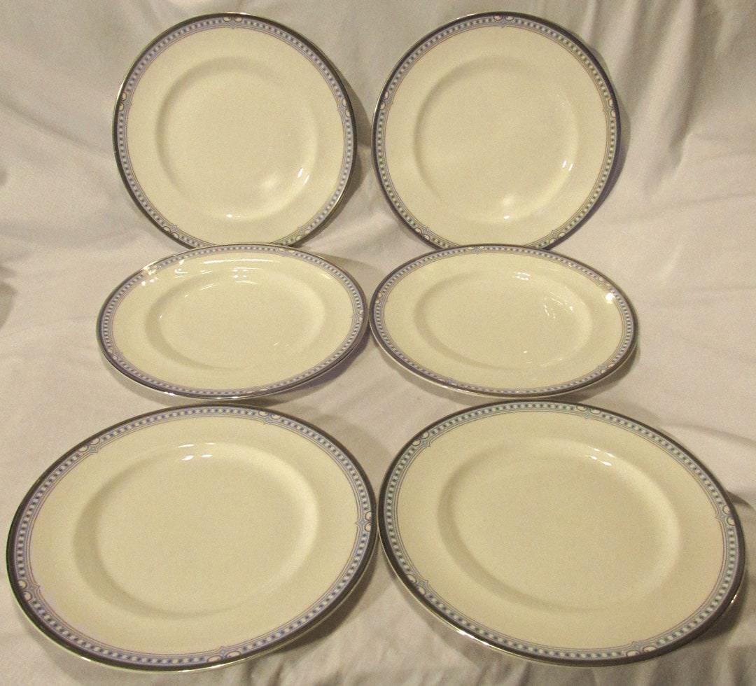 6 Royal Doulton Canterbury Blue Dinner Plates, Platinum Rim Gold Details Vintage, England Etsy